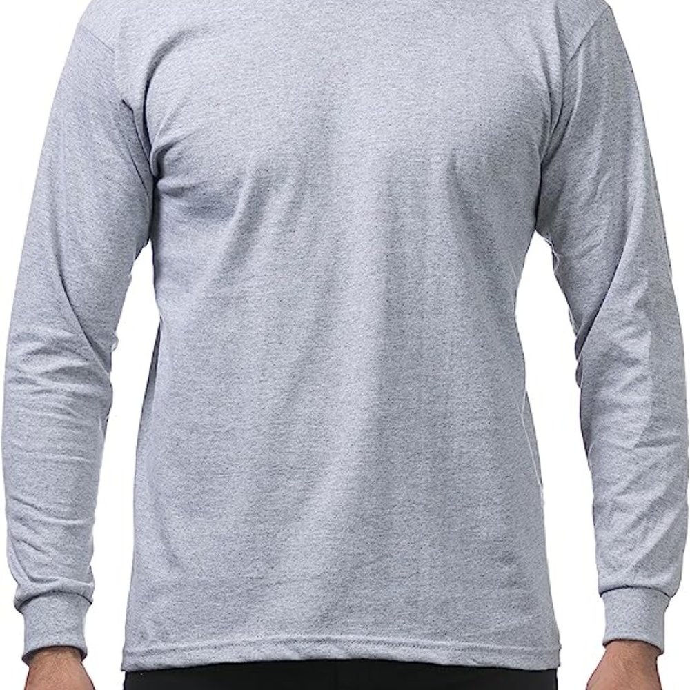 Pro Club Men Heather Gray 2XL-3XL Heavyweight Cotton Long Sleeve Crew Neck